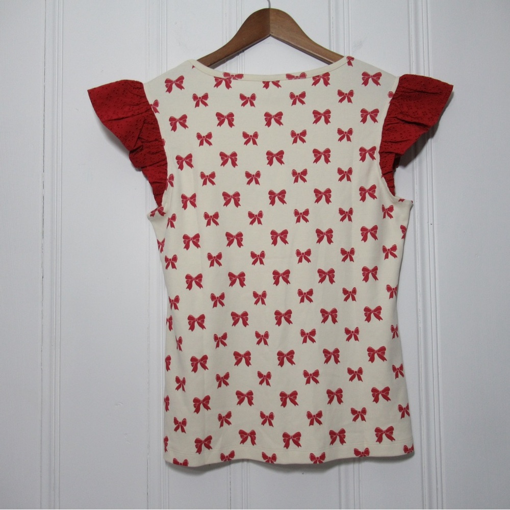 Kate Quinn Organic Cotton Retro Flutter Tee Red Bow Print Size Large - Picture 5 of 14